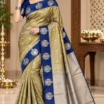 Premium quality Tissue Silk Saree with Contrast Border & Blouse Piece.