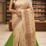 Tashar Soft Silk Saree With katha stitch border & Blouse Piece.
