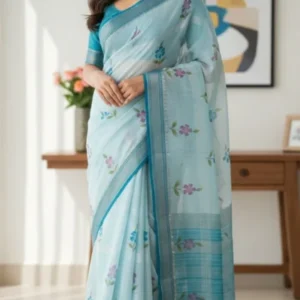 Tashar Soft Silk Saree With Blouse Piece.