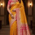 Premium quality Tissue Silk Saree in Contrast With Jarkhan Stone Works & Blouse Piece.