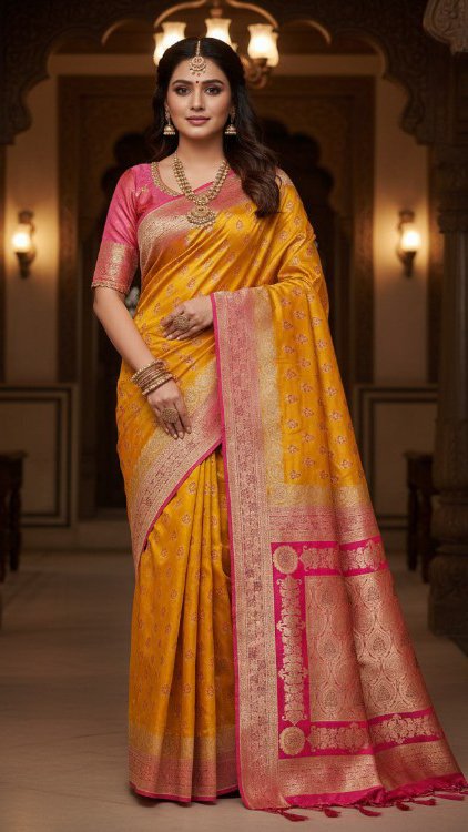 Premium quality Tissue Silk Saree in Contrast With Jarkhan Stone Works & Blouse Piece.