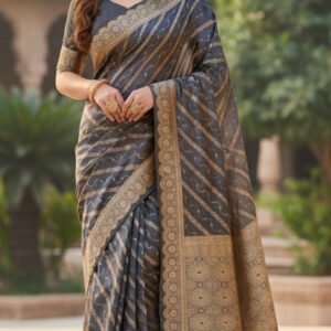 Premium quality Mashru Silk Saree With Jarkhan Stone Works & Blouse Piece.