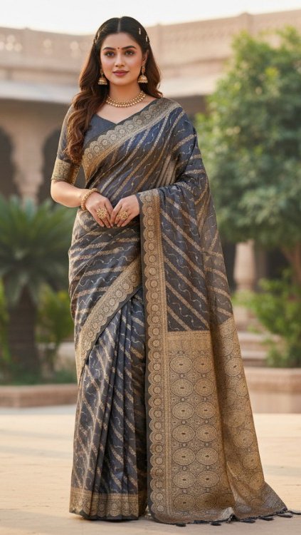 Premium quality Mashru Silk Saree With Jarkhan Stone Works & Blouse Piece.