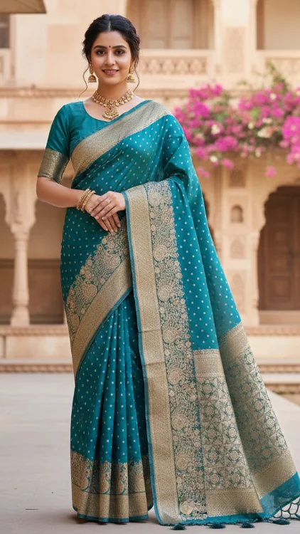 Premium quality Mashru Silk Saree With Jarkhan Stone Works & Blouse Piece.