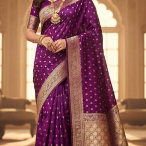 Premium quality Mashru Silk Saree With Jarkhan Stone Works & Blouse Piece.