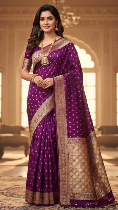 Premium quality Mashru Silk Saree With Jarkhan Stone Works & Blouse Piece.