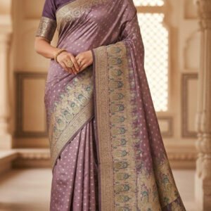 Premium quality Mashru Silk Saree With Jarkhan Stone Works & Blouse Piece.