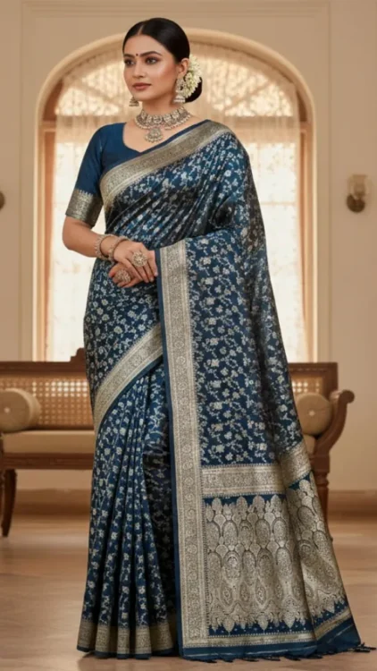 Premium quality Mashru Silk Saree With Jarkhan Stone Works & Blouse Piece.