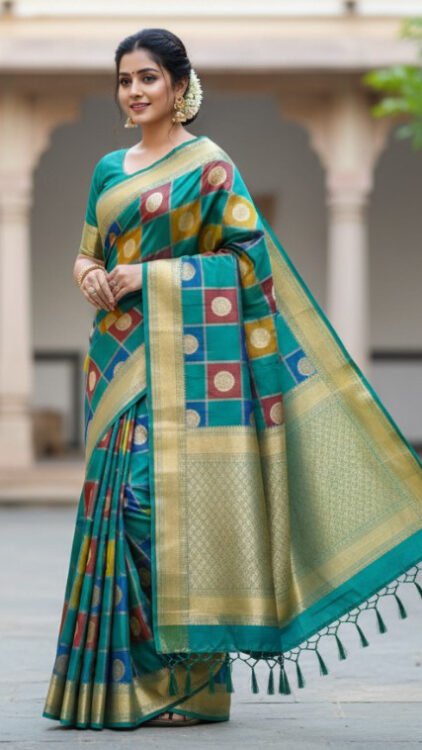 Premium quality South Indian Silk Saree in Multi-Colour with Blouse Piece.
