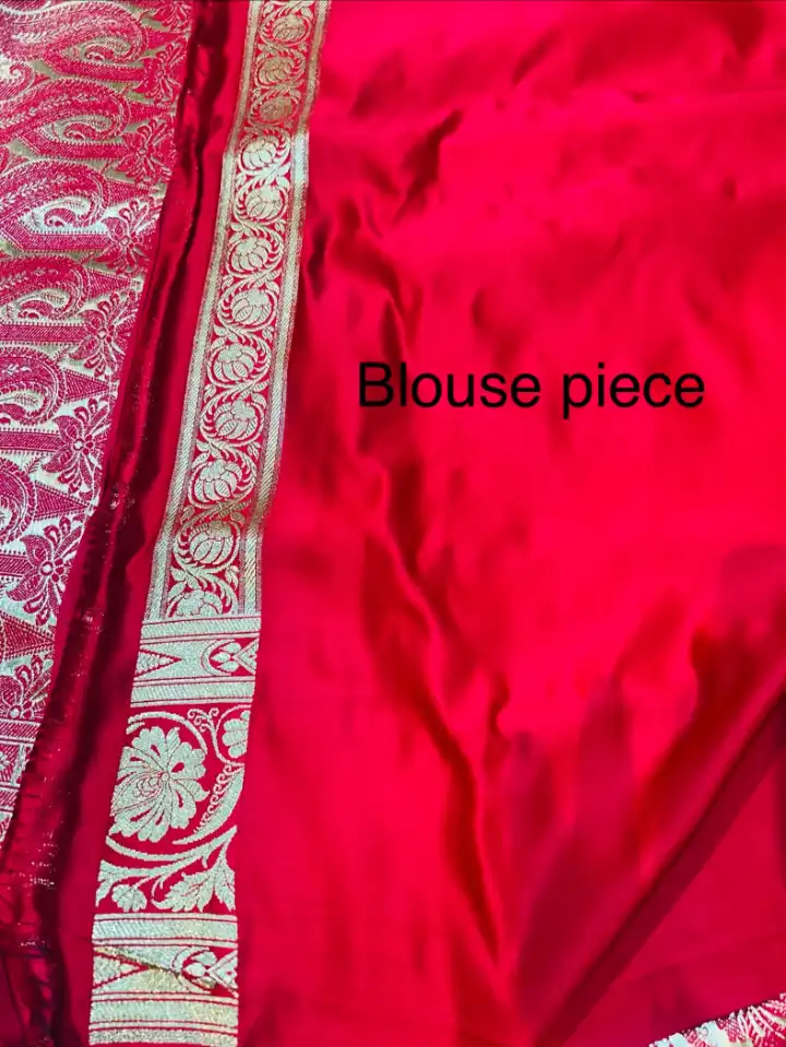 Soft quality Banarasee Silk Saree in red colour (patli) With Blouse Piece. - Image 4