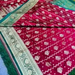 Mashru Banarasee Silk Saree in Marron colour With green contrast border & Blouse Piece.