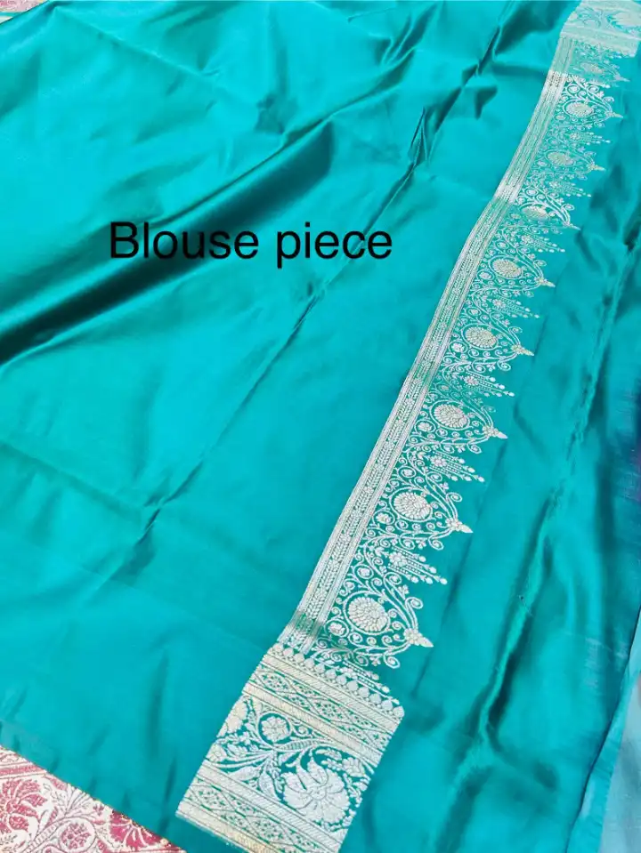 Mashru Banarasee Silk Saree in Marron colour With green contrast border & Blouse Piece. - Image 3