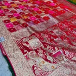 Premium quality Red colour Mashru banarasee Silk Saree With siroski works & Blouse Piece.