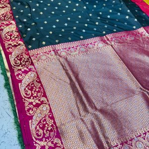 Premium quality Mashru Silk Saree in Black colour contrast open border &  Blouse Piece.