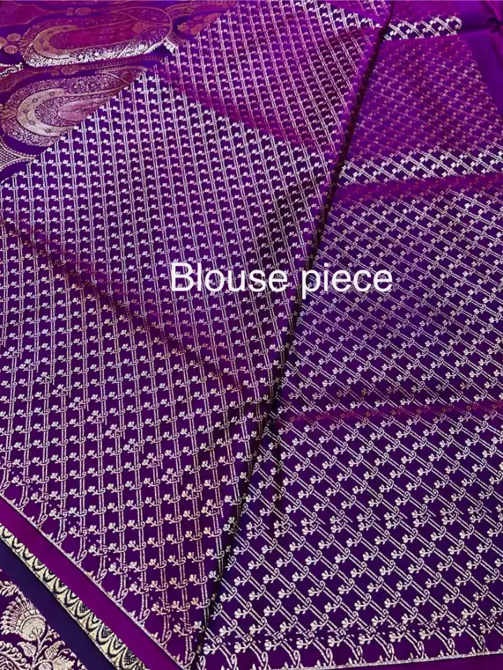 Premium quality Mashru Banarasee Silk Saree in violet colour With open border & Blouse Piece - Image 3