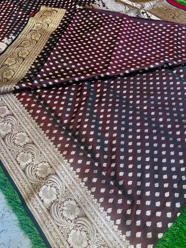 Mashru Banarasee Silk Saree in coffee colour With Blouse Piece. - Image 4