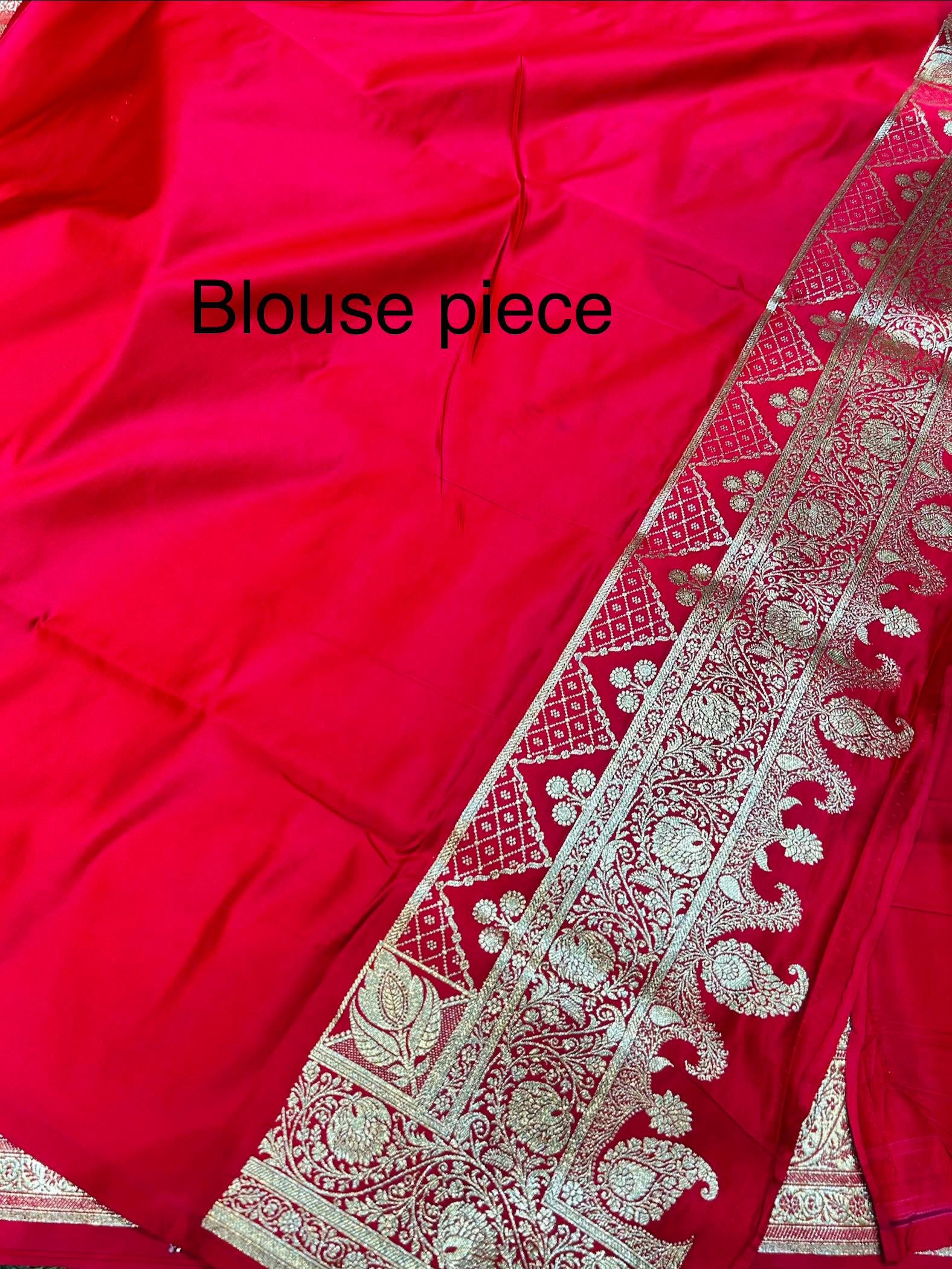 Mashru Banarasee Silk Saree in Red colour With Blouse Piece. - Image 3