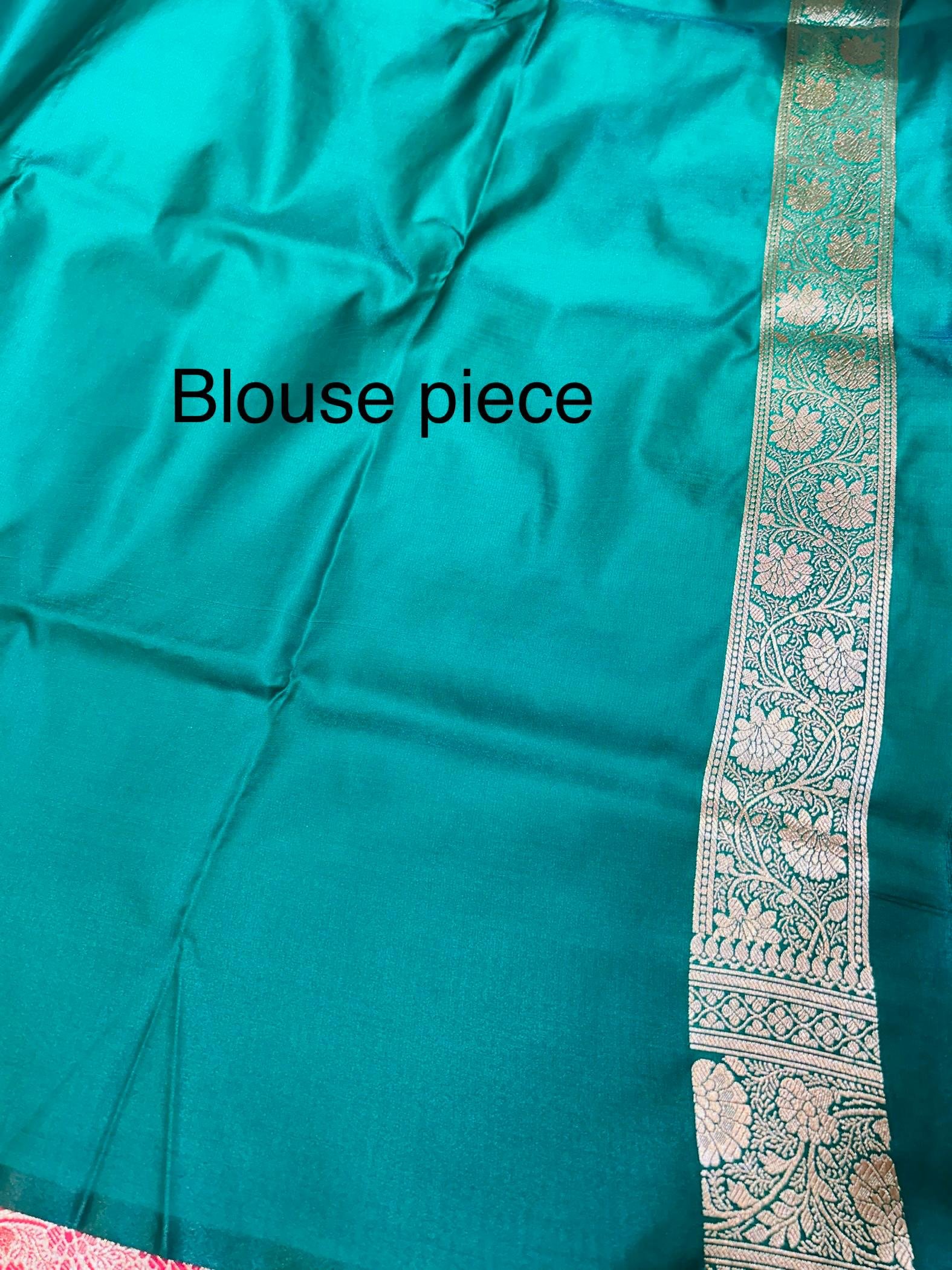Mashru Banarasee Silk Saree in Red colour With Green contrast border & Blouse Piece contrast. - Image 3