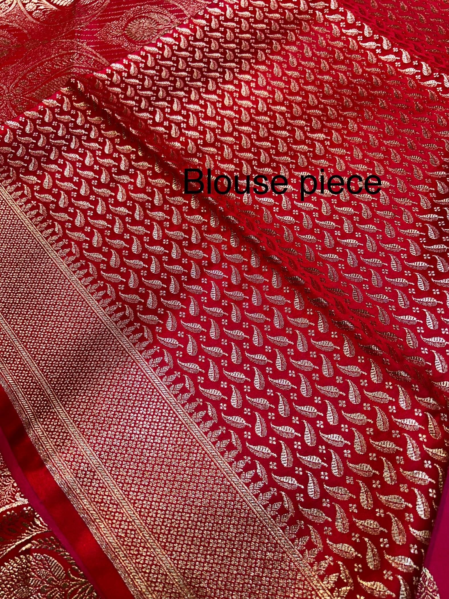 Mashru Banarasee Silk Saree in Red colour With Blouse Piece. - Image 3