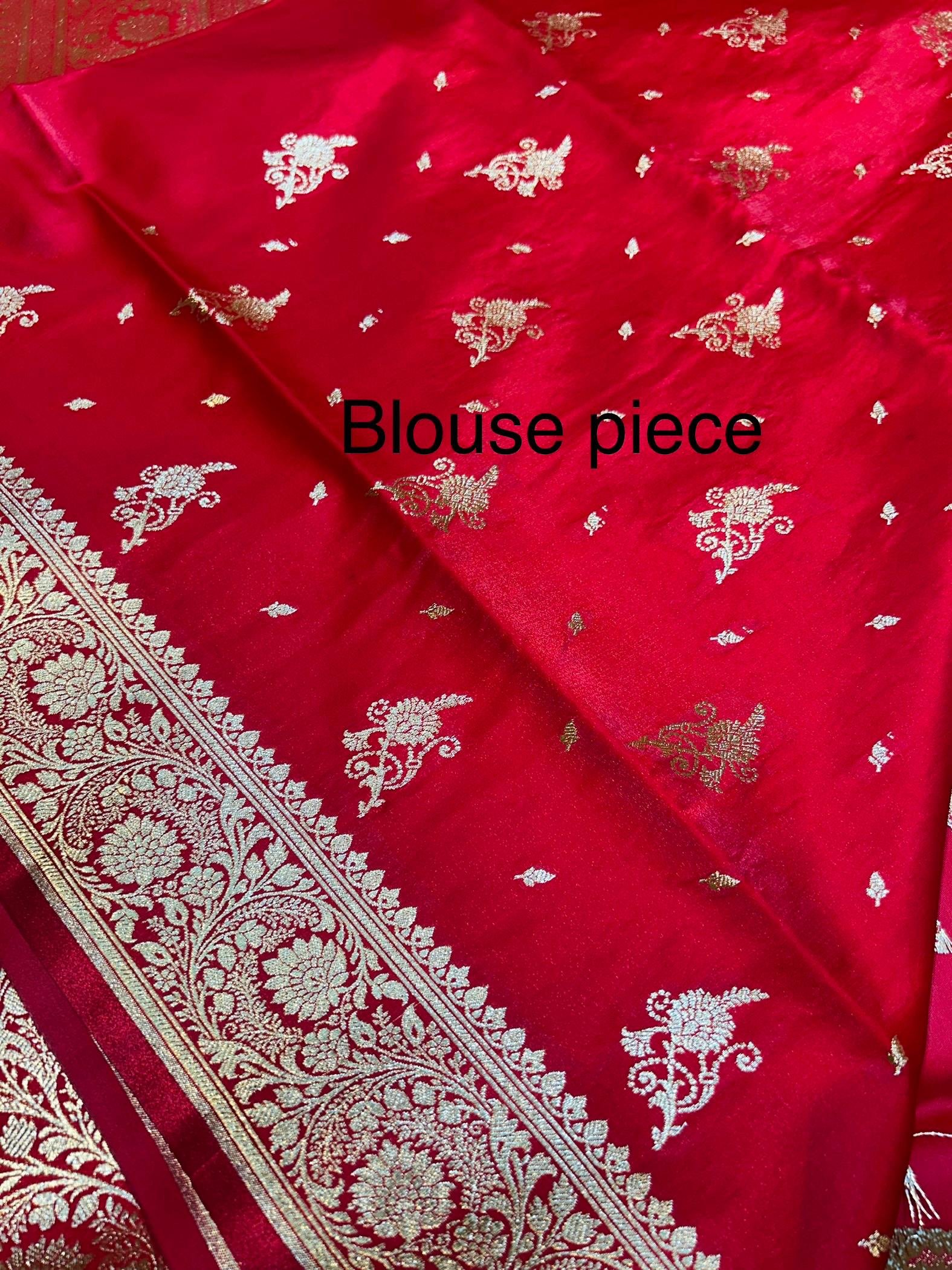 Mashru Banarasee Silk Saree in Red colour With Blouse Piece. - Image 4