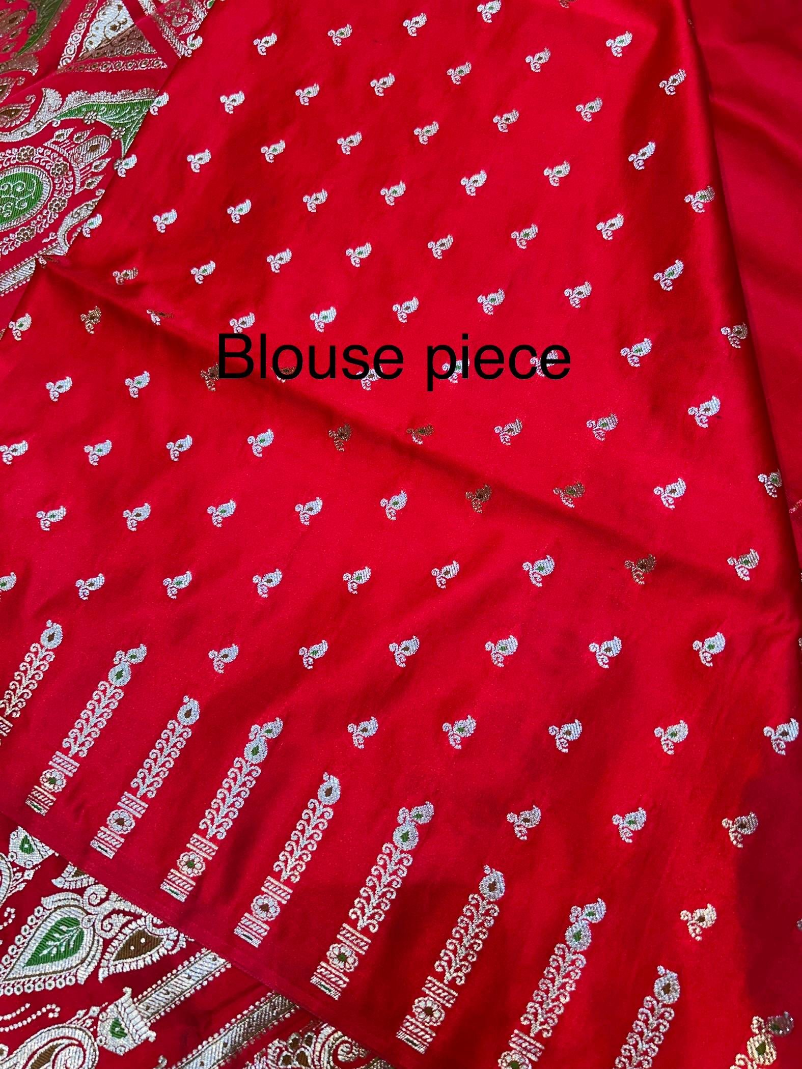 Mashru Banarasee Silk Saree in Red colour With Minakari works & Blouse Piece. - Image 5