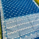 Soft quality Maheshwari Silk Saree in Open Border With White Colour Thread Works & Blouse Piece.