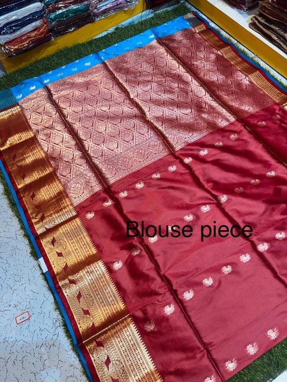 Soft quality Paithani Silk Saree with Contrast Border & Blouse Piece. - Image 4