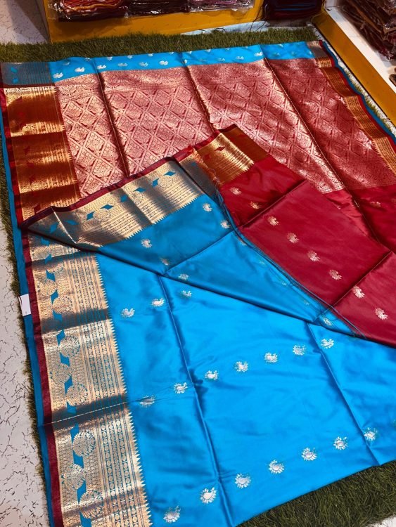 Soft quality Paithani Silk Saree with Contrast Border & Blouse Piece.