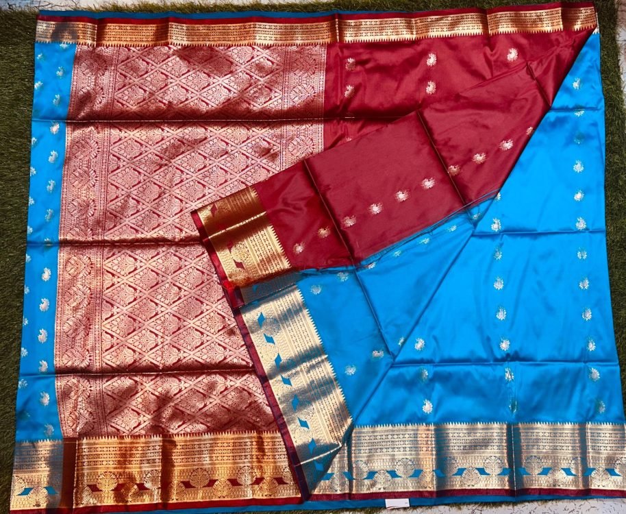 Soft quality Paithani Silk Saree with Contrast Border & Blouse Piece. - Image 5
