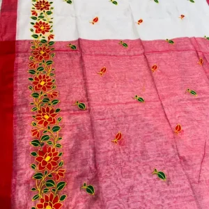 Soft quality Handloom Saree in White & Red Colour with Blouse Piece.