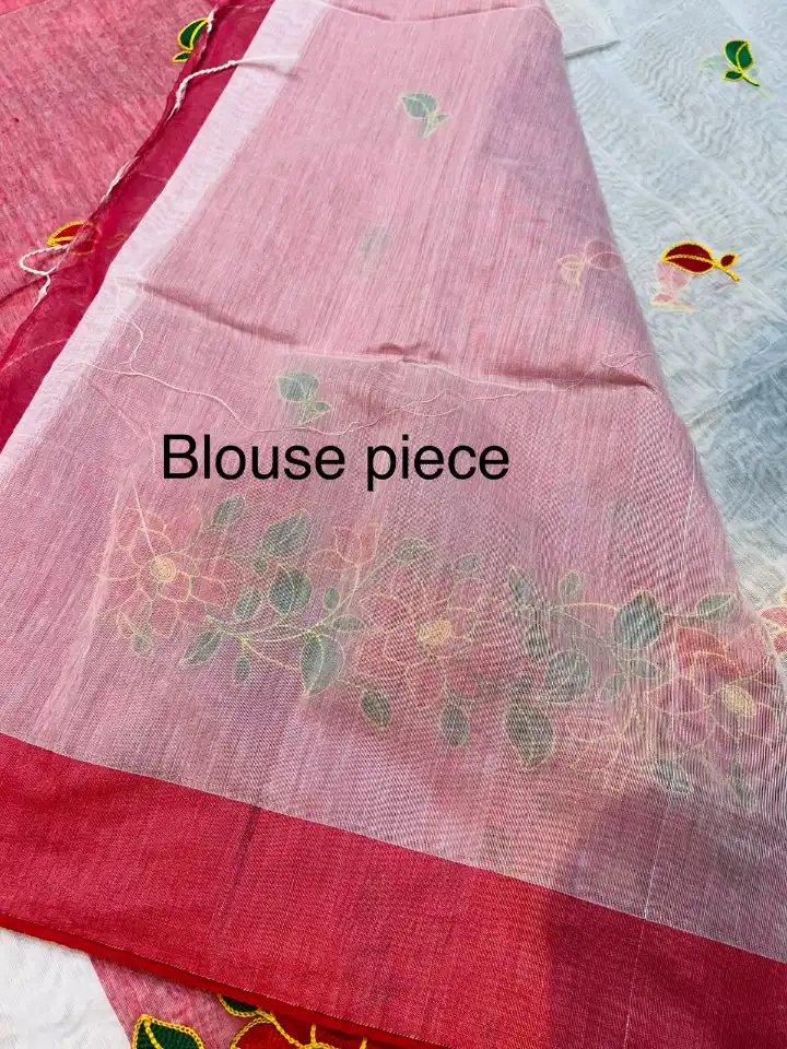 Soft quality Handloom Saree in White & Red Colour with Blouse Piece. - Image 4