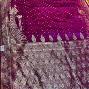 Premium quality Mashru Silk Saree With Jarkhan Stone Works & Blouse Piece.