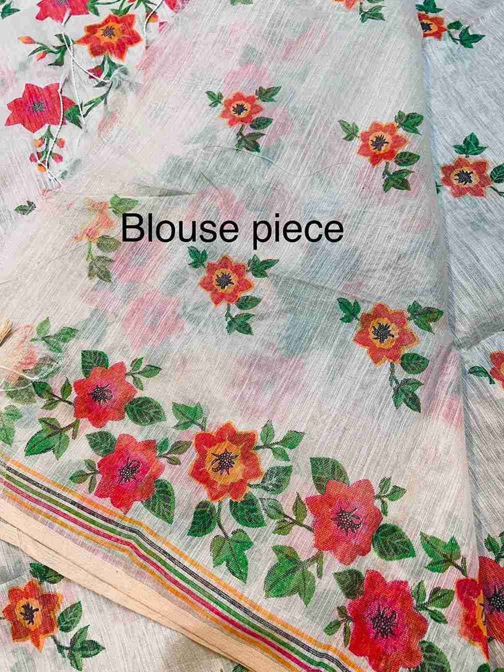 Soft quality Handloom Saree in Prints Works with Blouse Piece. - Image 4