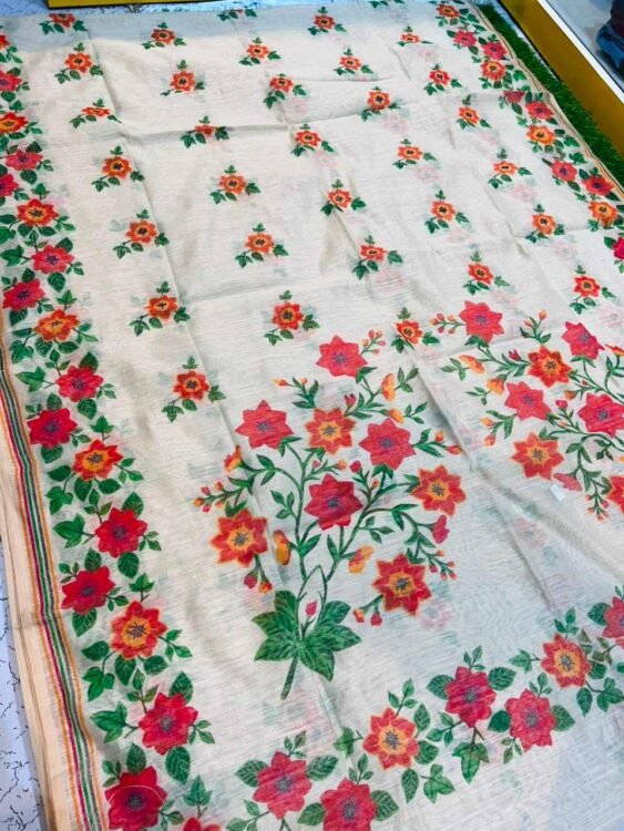 Soft quality Handloom Saree in Prints Works with Blouse Piece.