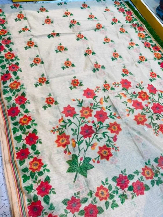 Soft quality Handloom Saree in Prints Works with Blouse Piece. - Image 5