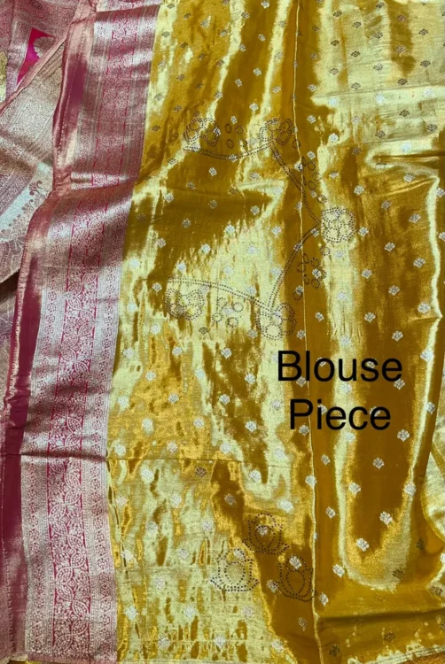 Premium quality Tissue Silk Saree in Contrast With Jarkhan Stone Works & Blouse Piece. - Image 4