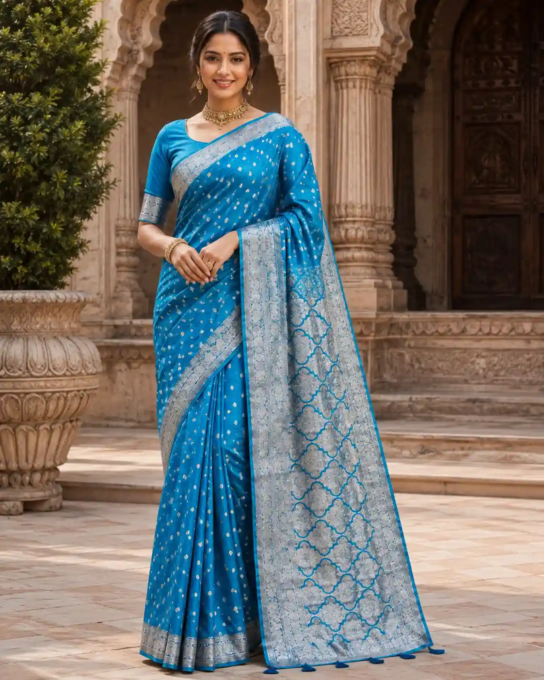 Premium quality Mashru Silk Saree With Jarkhan Stone Works & Blouse Piece.