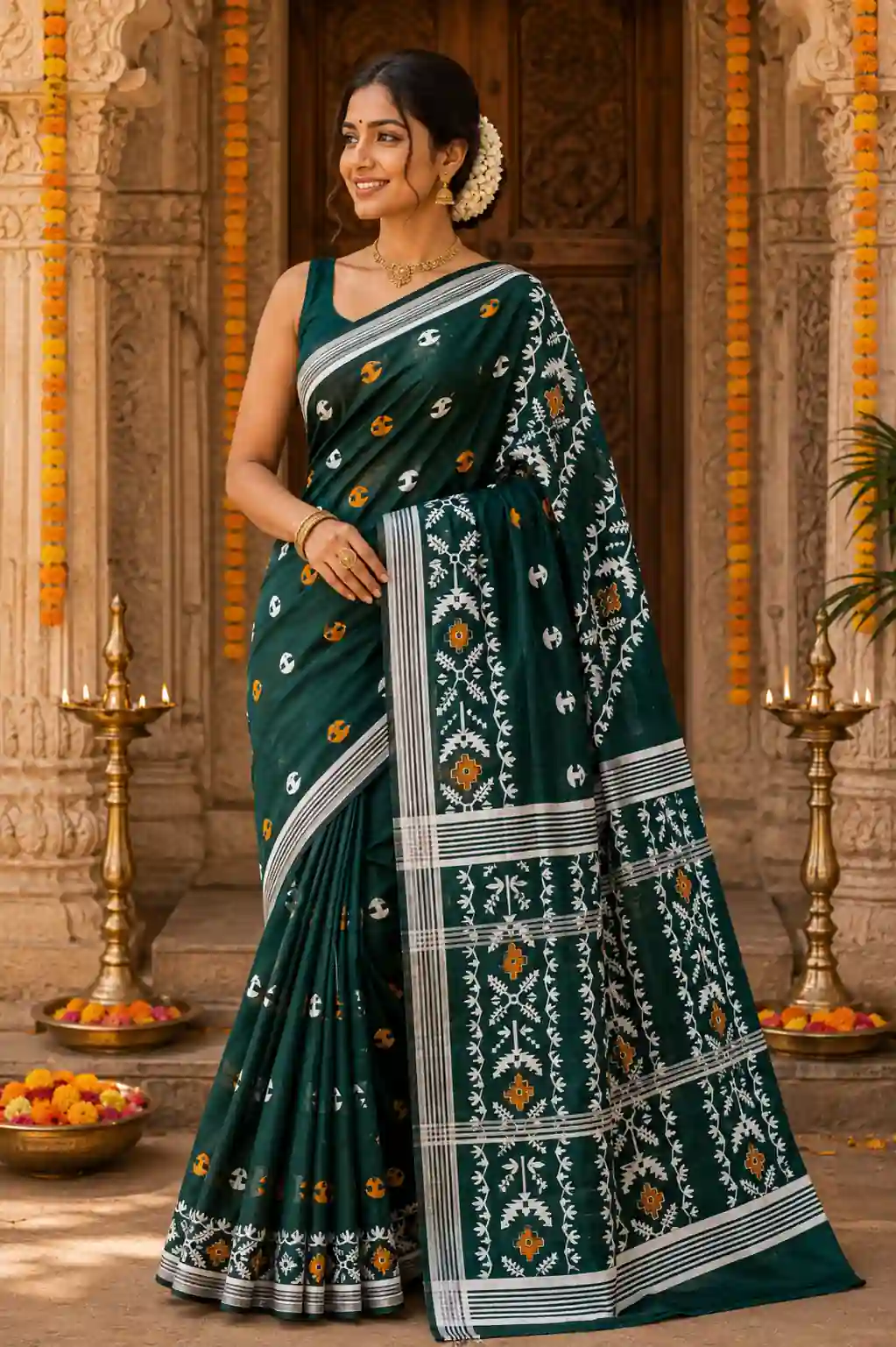 Soft quality Handloom Saree with Fabric Works & Blouse Piece.