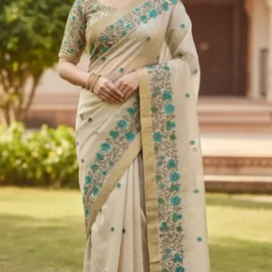 Tashar Soft Silk Saree Cream colour With Blouse Piece.