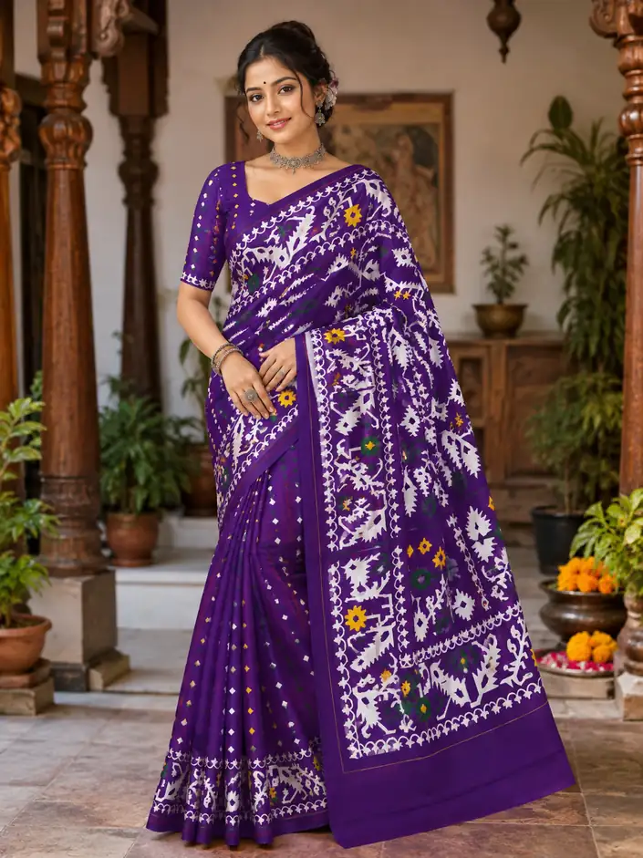 Soft quality Silk Saree in Jamdhani Works With Blouse Piece.
