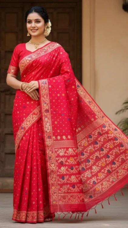 Soft quality Silk Saree in Jamdhani Works With Blouse Piece.