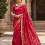 Premium quality Mashru Silk Saree With Jarkhan Stone Works & Blouse Piece.