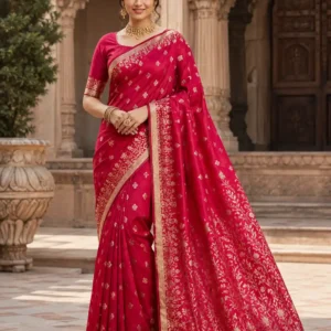 Premium quality Mashru Silk Saree With Jarkhan Stone Works & Blouse Piece.