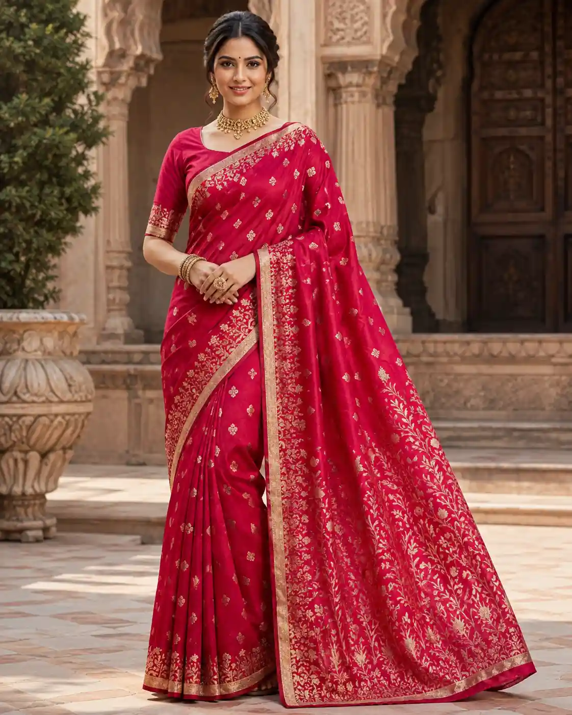 Premium quality Mashru Silk Saree With Jarkhan Stone Works & Blouse Piece.