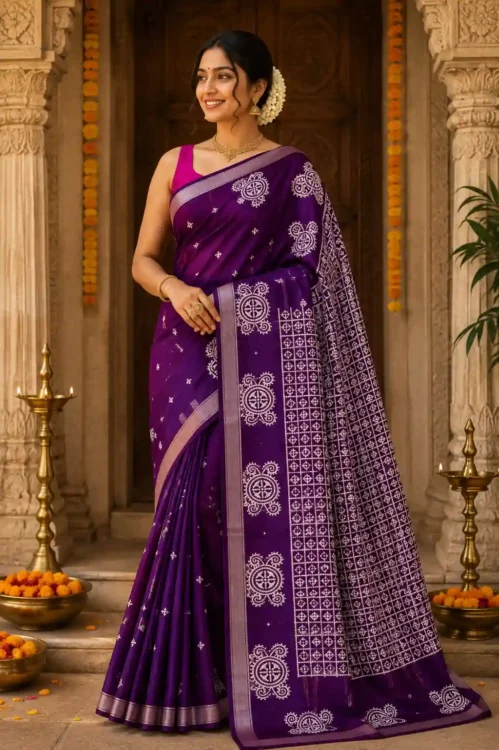 Soft quality Handloom Saree with Fabric Works & Blouse Piece.