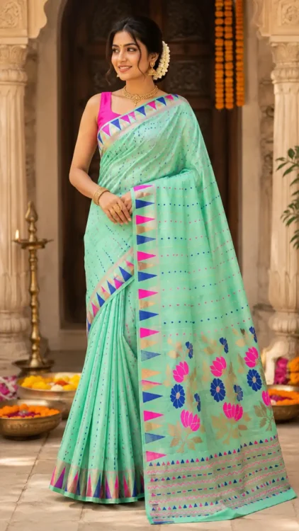 Soft quality Handloom Saree with Blouse Piece.