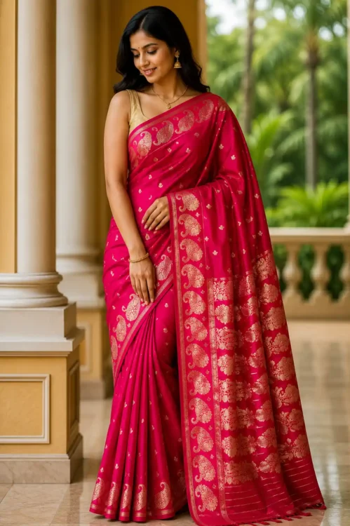 Premium quality Satin Mashru Silk Saree with Blouse Piece.