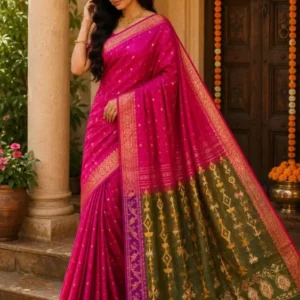 Premium quality Tissue Handloom Saree with contrast & Blouse Piece.