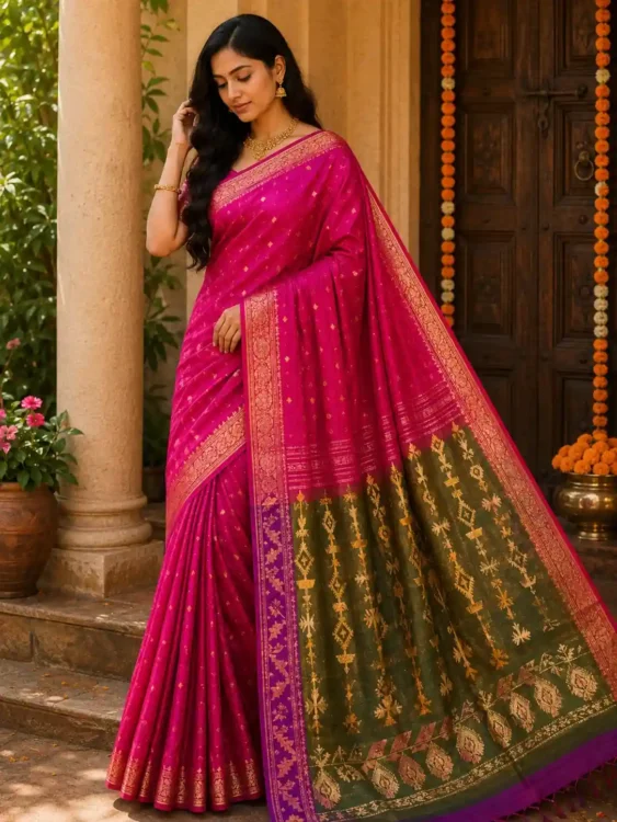 Premium quality Tissue Handloom Saree with contrast & Blouse Piece.