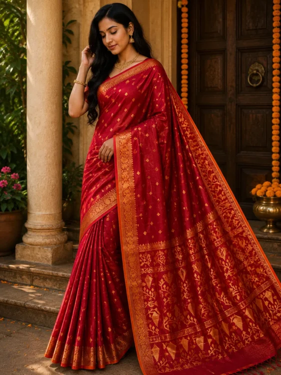 Premium quality Soft Tissue Handloom Saree with Blouse Piece.
